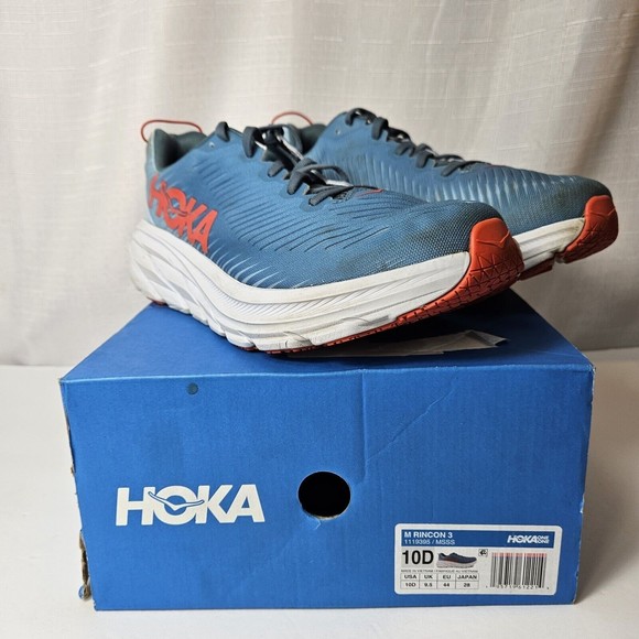 HOKA One One Rincon 3 Trail Shoe Mens 10 D, Blue Orange White Sneaker Walking - Picture 5 of 14